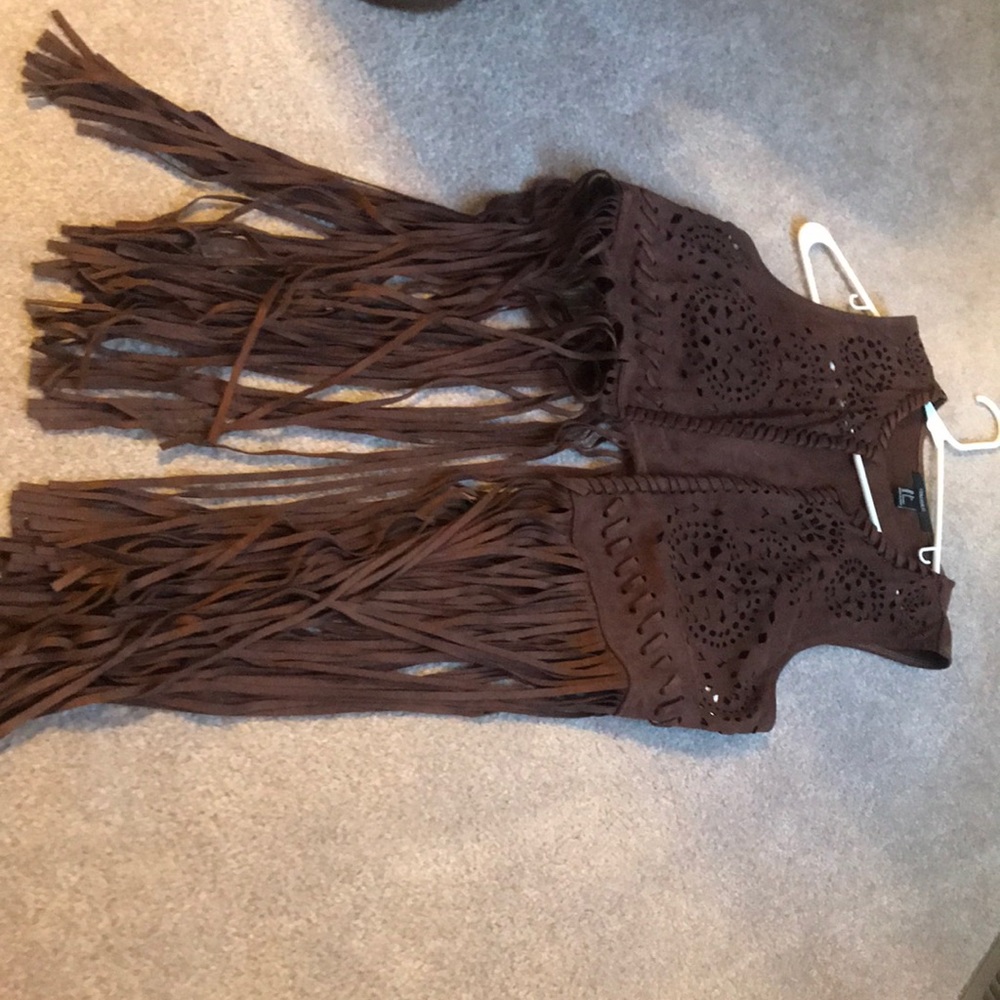 Brown fringe vest